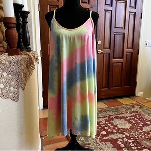 SHEIN Curve Pastel Tie-Dye Slip Dress - Pink, Green, Yellow